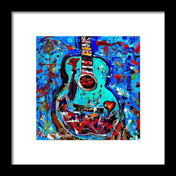 Acoustic Guitar Framed Print featuring the painting Acoustic love guitar by Neal Barbosa