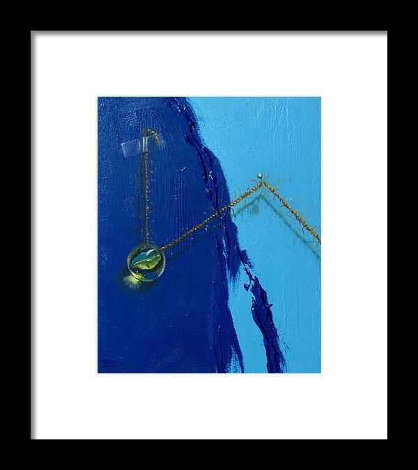 Marble Hanging By Rope Held By Tape And Needle Framed Print featuring the painting Acrobatics number two by Roger Calle