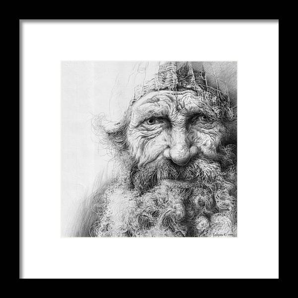 Russian Artists New Wave Framed Print featuring the drawing Adam. Series Forefathers by Sergey Gusarin