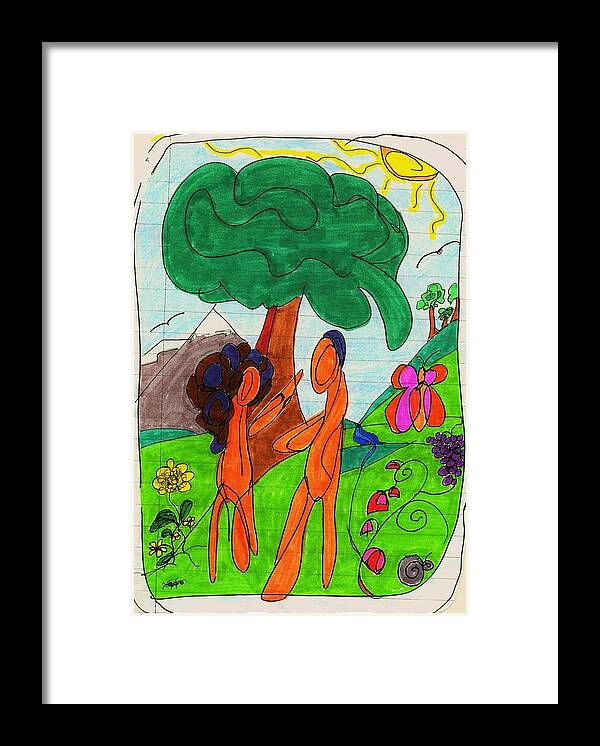 Genesis Framed Print featuring the drawing Adam and Eve by Martin Cline