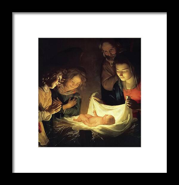 Nativity Framed Print featuring the painting Adoration of the Child by Gerrit van Honthorst