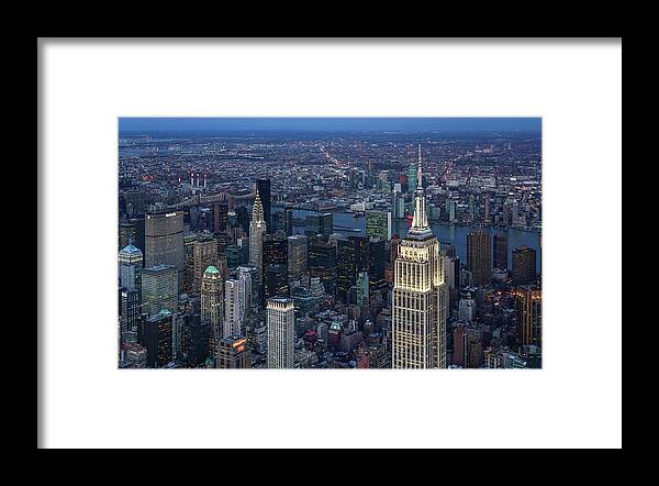 New York Framed Print featuring the photograph Aerial New York Night by Michael Lee