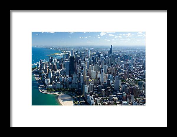 Photography Framed Print featuring the photograph Aerial View Of A City, Lake Michigan by Panoramic Images