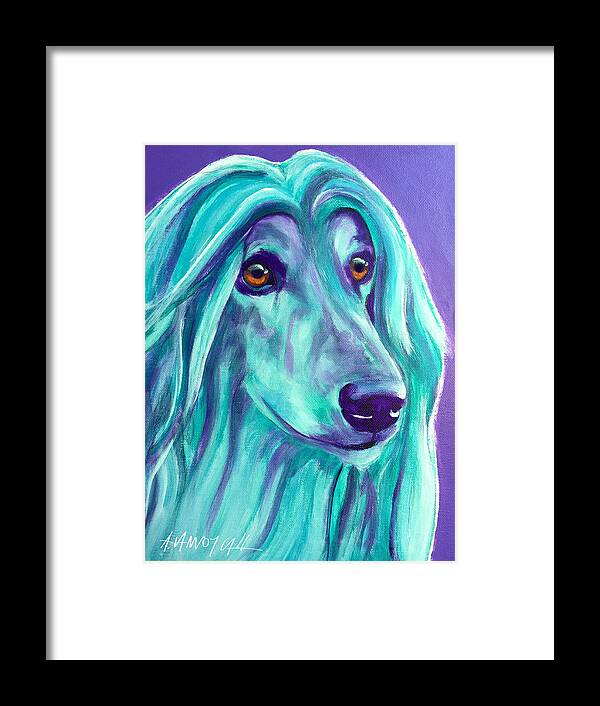 Afghan Hound Framed Print featuring the painting Afghan Hound - Aqua by Dawg Painter