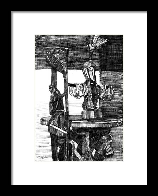 Igor Sakurov Framed Print featuring the drawing African Carved Statues by Igor Sakurov