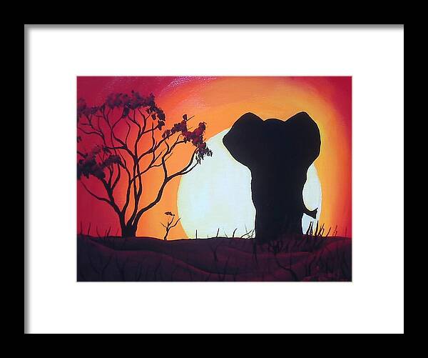  Framed Print featuring the painting African Elephant Red Sunset by James Dunbar