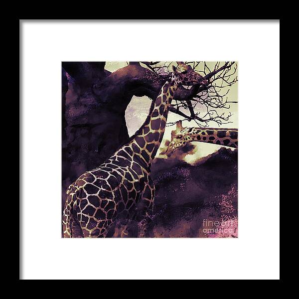 Giraffe Framed Print featuring the painting African Giraffe 01 by Gull G