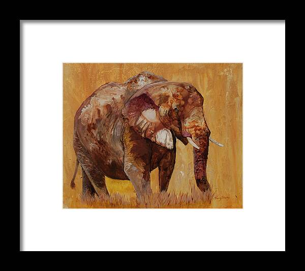 Elephant Framed Print featuring the painting African Gold by Sherry Shipley