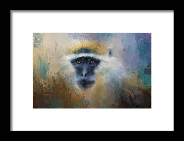 Jai Johnson Framed Print featuring the painting African Grivet Monkey by Jai Johnson
