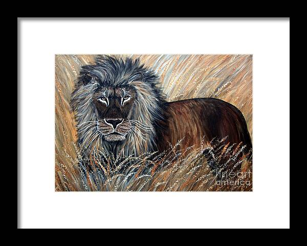 Lion Framed Print featuring the painting African Lion 2 by Nick Gustafson
