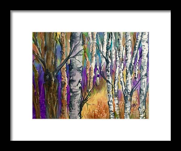 Birches Framed Print featuring the painting Afternoon Among the Birches by Ellen Levinson