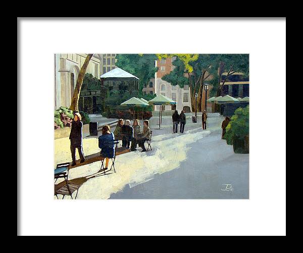 Cityscape Framed Print featuring the painting Afternoon in Bryant Park by Tate Hamilton