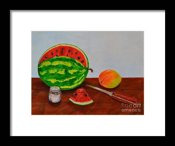 Watermelon Framed Print featuring the painting Afternoon summer treat by Melvin Turner