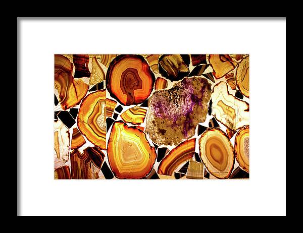 Agate Slices Framed Print featuring the photograph Agate Slices Moqui Cave Museum Kanab Utah 02 by Thomas Woolworth