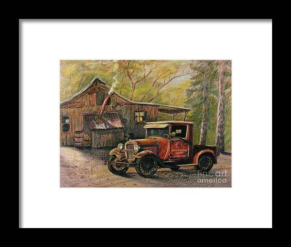 Old Trucks Framed Print featuring the drawing Agent's Visit by Marilyn Smith