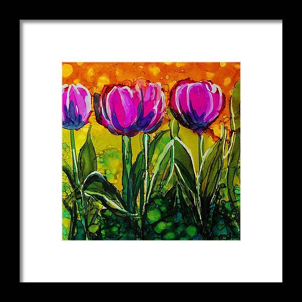 Alcohol Ink Framed Print featuring the painting Spring Tulips - A 215 by Catherine Van Der Woerd