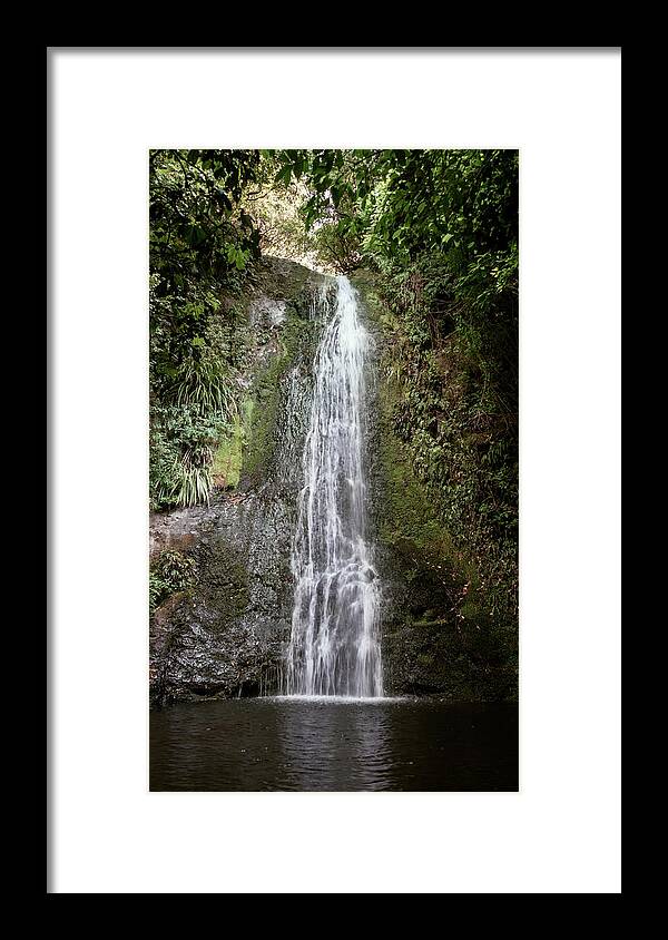 Joan Carroll Framed Print featuring the photograph Banks Peninsula Waterfall New Zealand by Joan Carroll