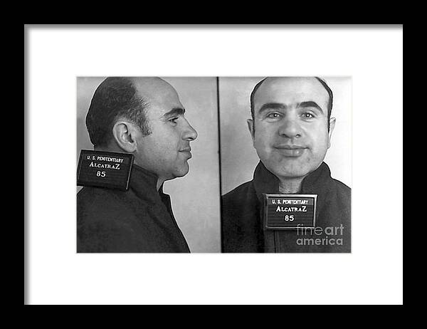 Prohibition Framed Print featuring the photograph Al Capone Alcatraz Mugshot by Jon Neidert