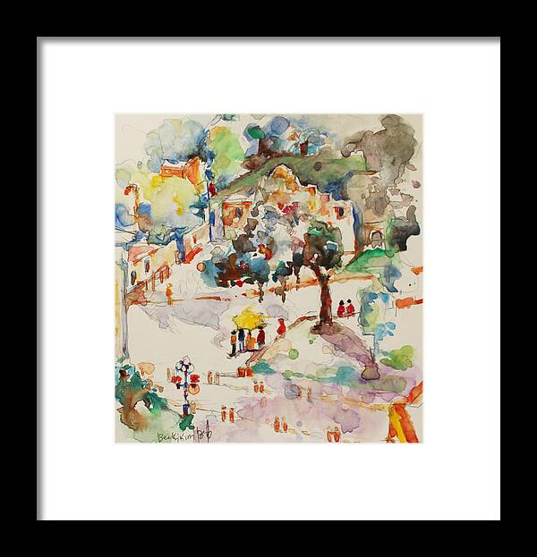 Watercolor Framed Print featuring the painting Alamo from hotel Window by Becky Kim