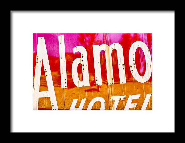 Alamo Framed Print featuring the photograph Alamo Hotel Sign Abstract by Stephen Stookey