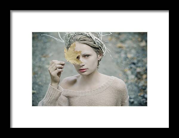 Woman Framed Print featuring the photograph Albino in Forest. Prickle Tenderness by Inna Mosina