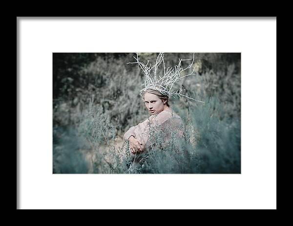 Woman Framed Print featuring the photograph Albino in the Forest 1. Prickle Tenderness by Inna Mosina