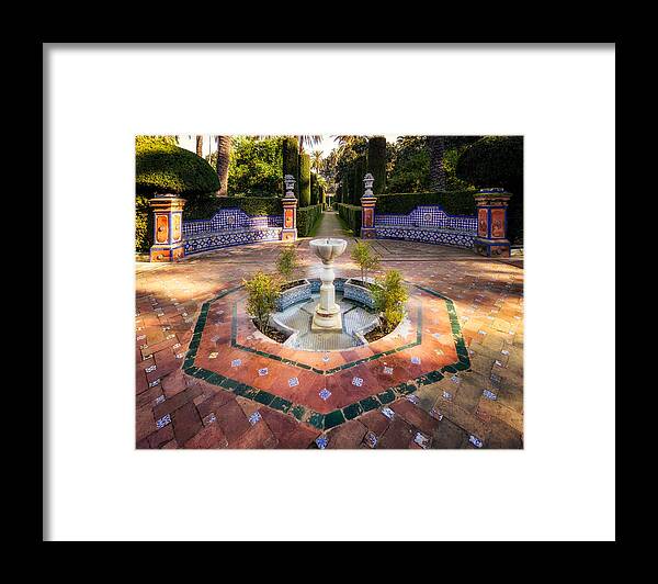 Fountain Framed Print featuring the photograph Alcazar de Sevilla Garden Fountain by Adam Rainoff