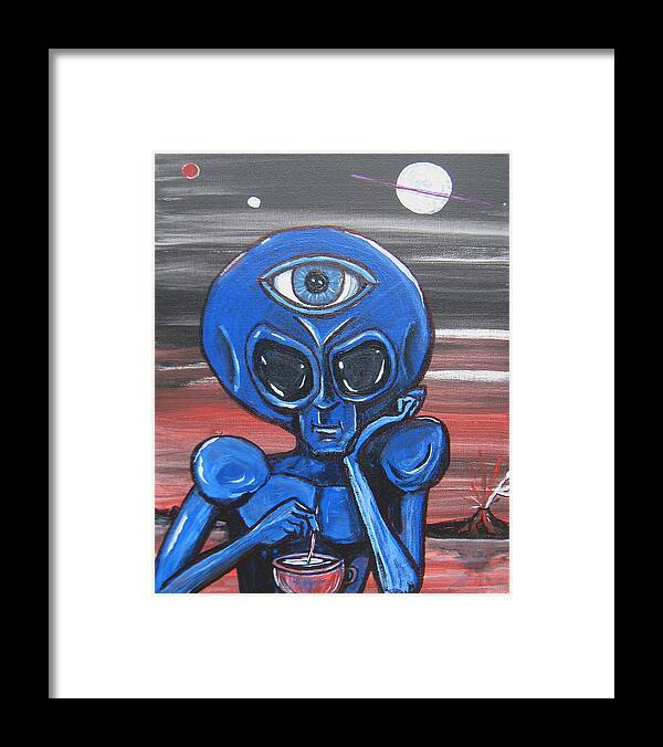 Third Eye Framed Print featuring the painting Alien With A Third-eye by Similar Alien