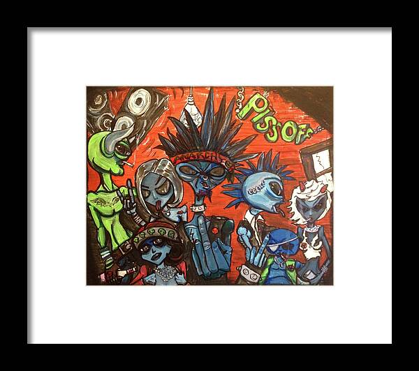 Punk Rock Framed Print featuring the painting Aliens with Nefarious Intent by Similar Alien