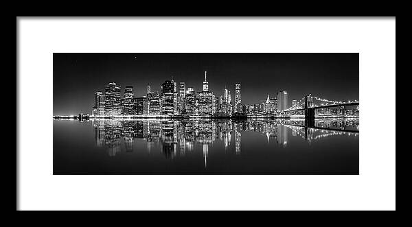 New York City Skyline At Night Framed Print featuring the photograph Alive At Night by Az Jackson