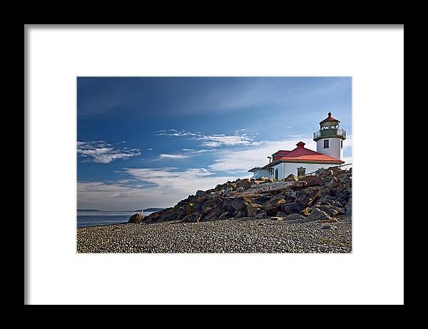 Joan Carroll Framed Print featuring the photograph Alki Point Lighthouse by Joan Carroll