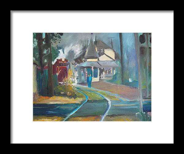 Railroad Framed Print featuring the painting All Fired Up by Susan Esbensen