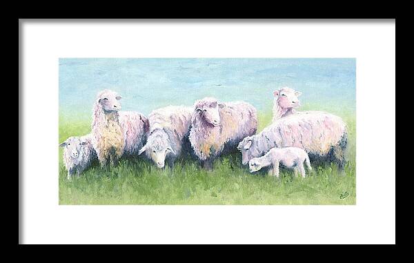 Sheep Framed Print featuring the painting All in a Row by Deborah Butts