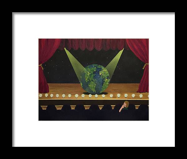 Surrealism Framed Print featuring the painting All the World's On Stage by Thomas Blood