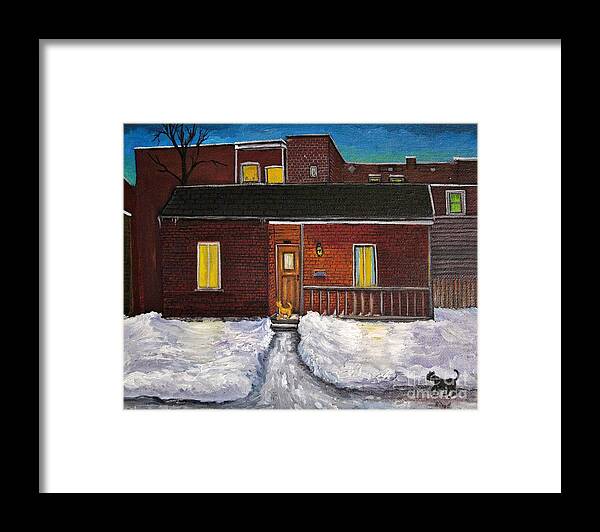 Montreal Scenes Framed Print featuring the painting Alley Cat House by Reb Frost