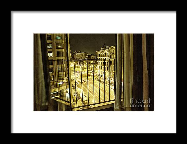 Cityscape Framed Print featuring the photograph Alone at Midnight in Barcelona by Becqi Sherman