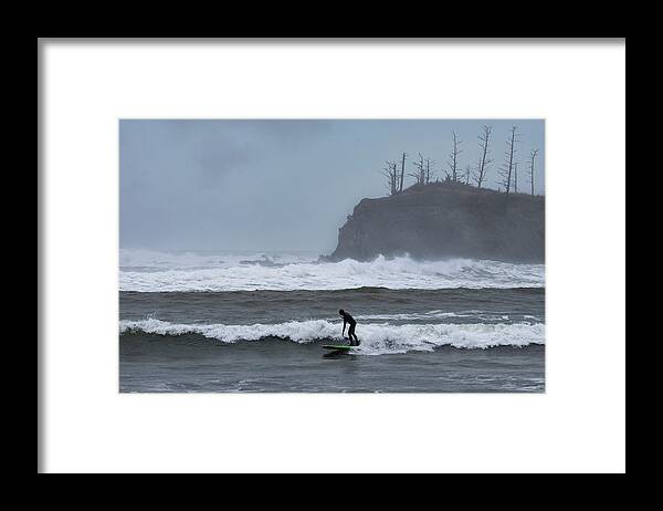 Surfing Framed Print featuring the photograph Alone With The Wave by Steven Clark