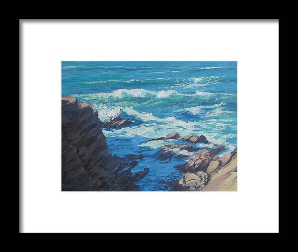 Landscape Framed Print featuring the painting Along the Cliff by Karen Ilari