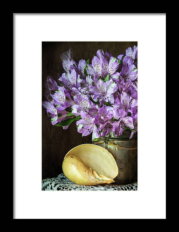 Alstroemeria Framed Print featuring the photograph Alstroemeria with Seashell by Cindi Ressler