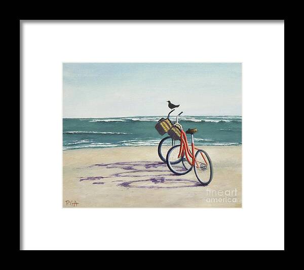 Red Bikes Framed Print featuring the painting Alternate transportation by Phyllis Andrews