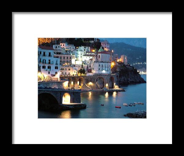Horizontal Framed Print featuring the photograph Amalfi Coast at Night by Donna Corless