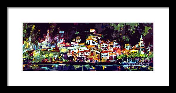 Amalfi Framed Print featuring the painting Amalfi Italy at Night Panoramic by Ginette Callaway