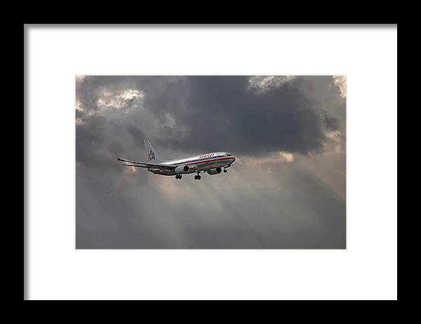 Aa Aircraft Landing Framed Print featuring the photograph American aircraft landing after the rain. Miami. FL. USA by Juan Carlos Ferro Duque