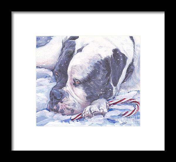 American Bulldog Framed Print featuring the painting American Bulldog Christmas by Lee Ann Shepard