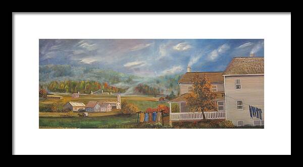 Landscape Framed Print featuring the painting Amish Farm by Sherry Strong
