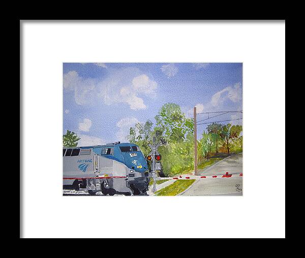 Amtrak Framed Print featuring the painting Amtrak by Carole Robins