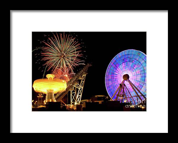 Collage Framed Print featuring the photograph Amusemant Pier in Wildwood New Jersey with Colorful Firework Explosions by Anthony Totah