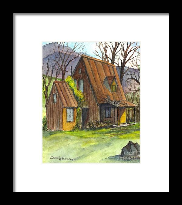 Mountains Framed Print featuring the painting An Appalacian Cabin Called Home by Carol Wisniewski