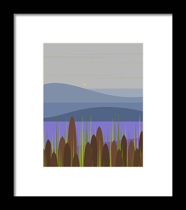 An Early Morning Rain And Cattails Framed Print featuring the digital art An Early Morning Rain and Cattails by Val Arie
