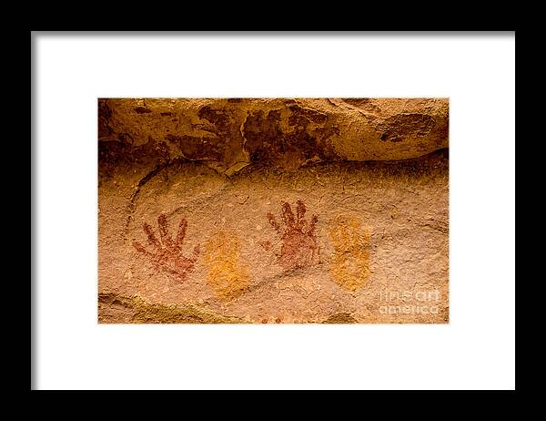 Anasazi Framed Print featuring the photograph Anasazi Painted Handprints - Utah by Gary Whitton